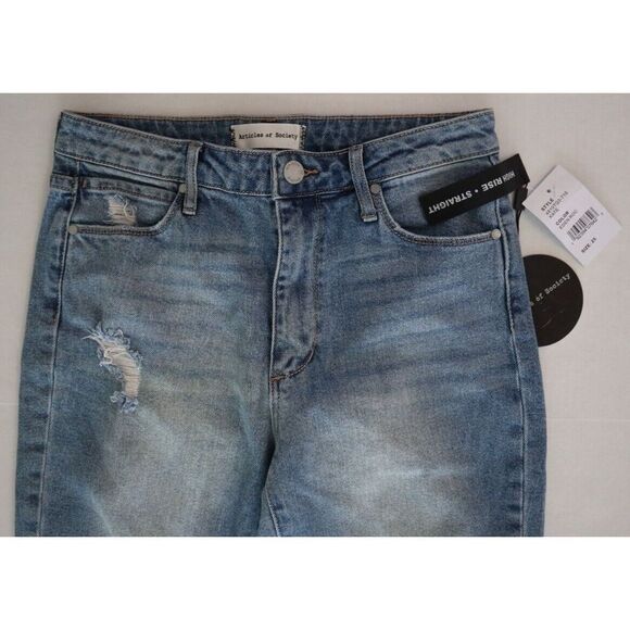 Articles of Society Women's Sz 25 Blue Kate High Waist Crop Straight Leg Jeans - Picture 5 of 8